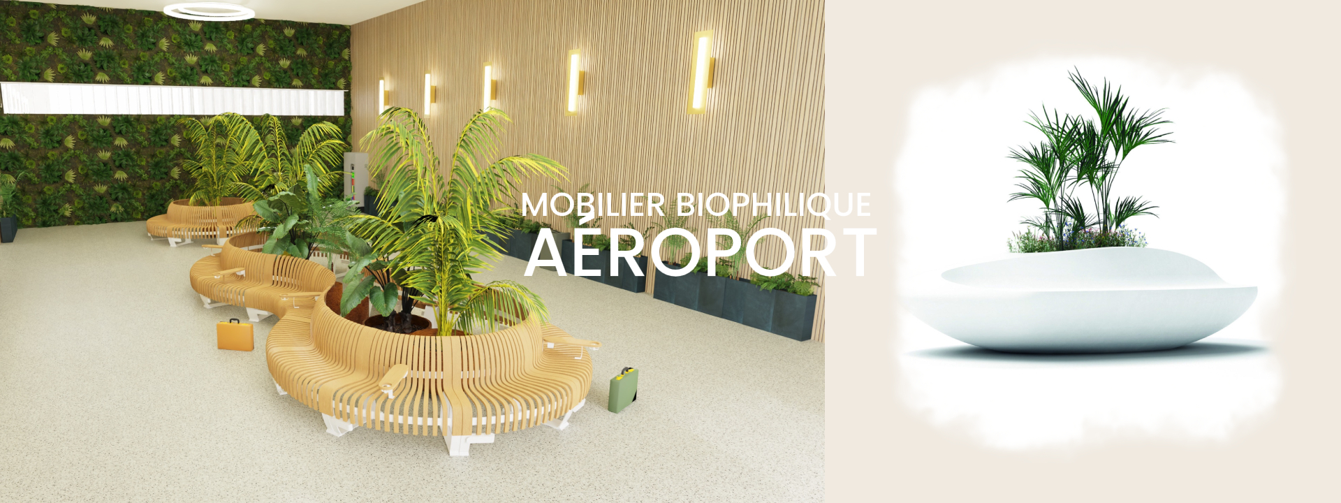 Mobilier bois biophilique aeroport lounge vip